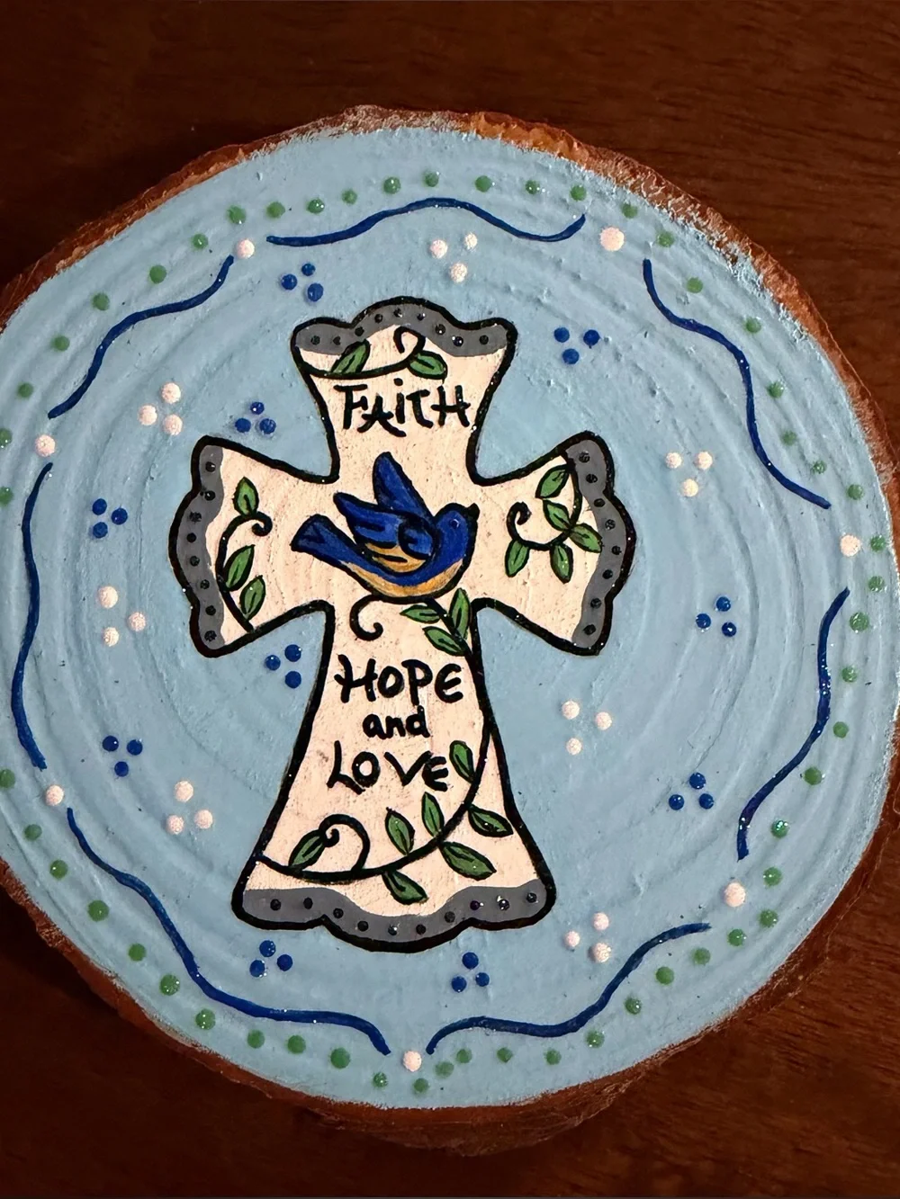Hand-Painted Faith Cross Wall Art in Light Blue and Cream